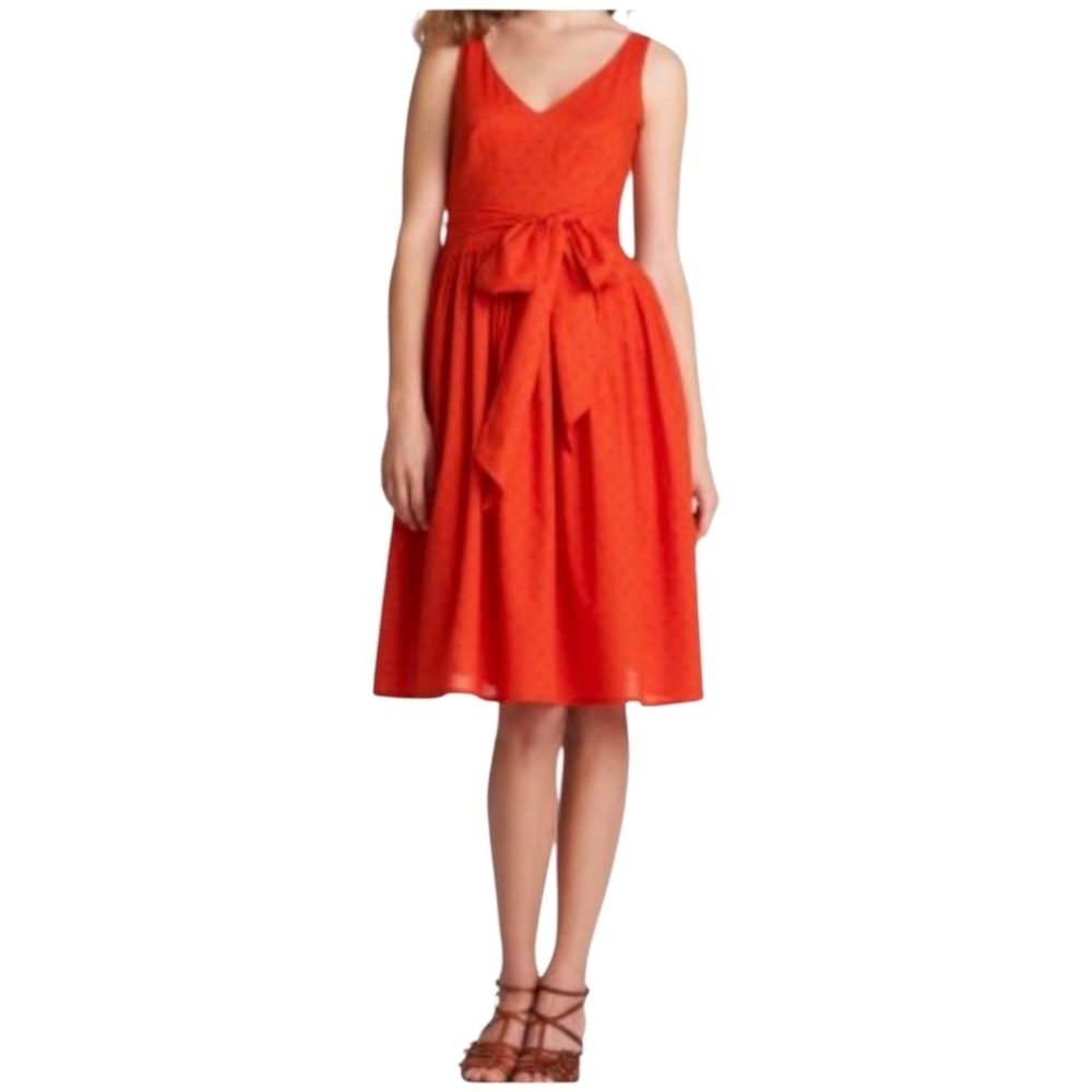 J. Crew Womens Dress Bright Orange Fit & Flare Midi Sleeveless Cotton size 6